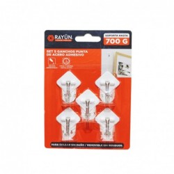 SET 5 GANCHOS PUNTA DE ACERO ADHESIVO RAYUN