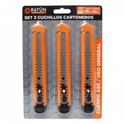 SET 3 CUCHILLOS CARTONEROS 18 MM RAYUN