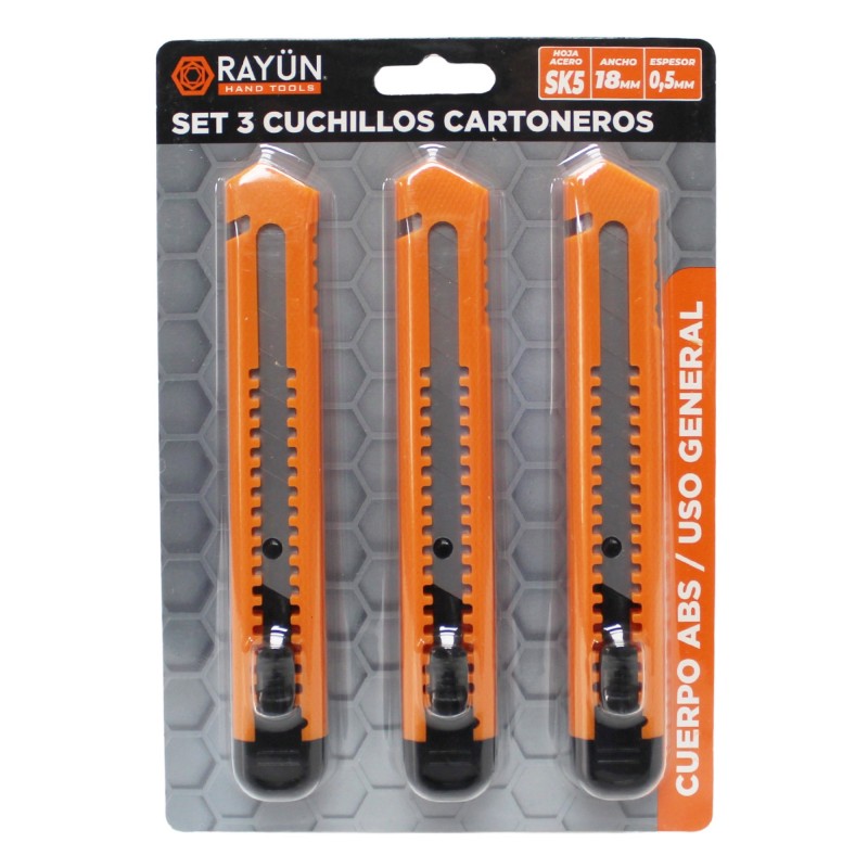 SET 3 CUCHILLOS CARTONEROS 18 MM RAYUN