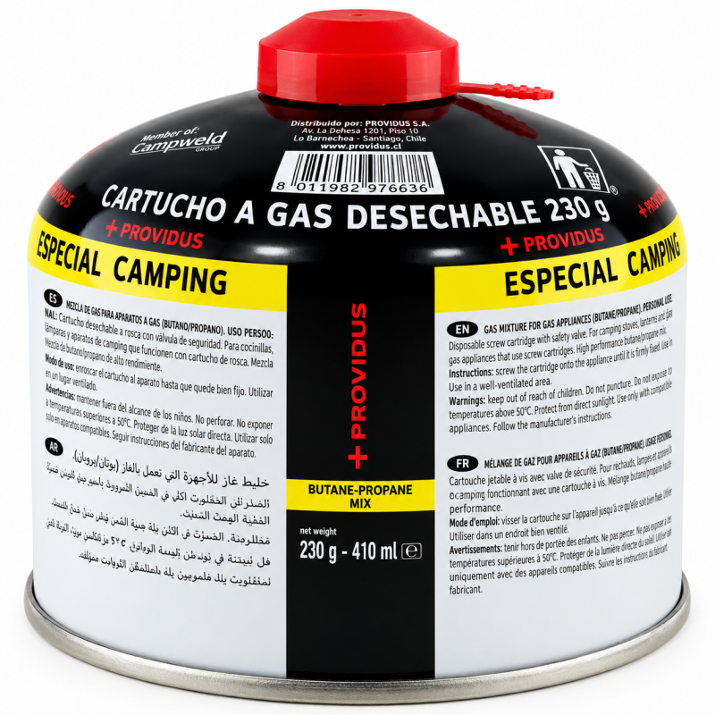CARTUCHO DE GAS 230 G 410 ML CON VALVULA PROVIDUS